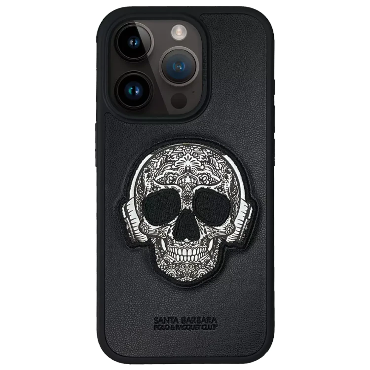 Skórzane etui SBPRC Patti "Skull" w kolorze czarnym z haftem 3D