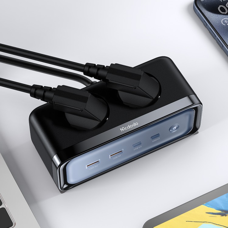 Listwa zasilająca MCDODO 6w1 70W GaN Power Strip – z szybkim ładowaniem USB i ochroną przeciwprzepięciową