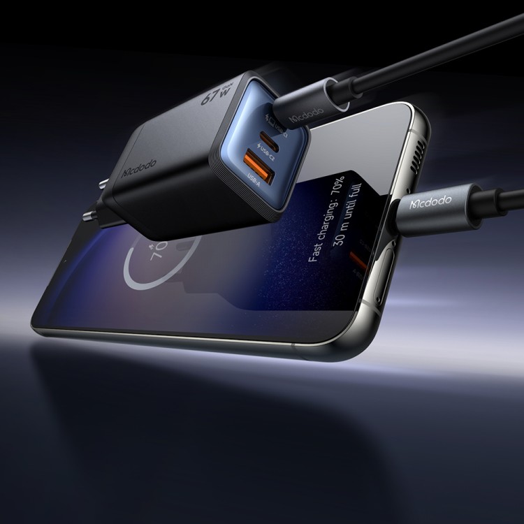 MCDODO Gana Mini 67W 2x USB-C + USB-A GaN Charger – kompaktowa ładowarka sieciowa szybkie ładowanie