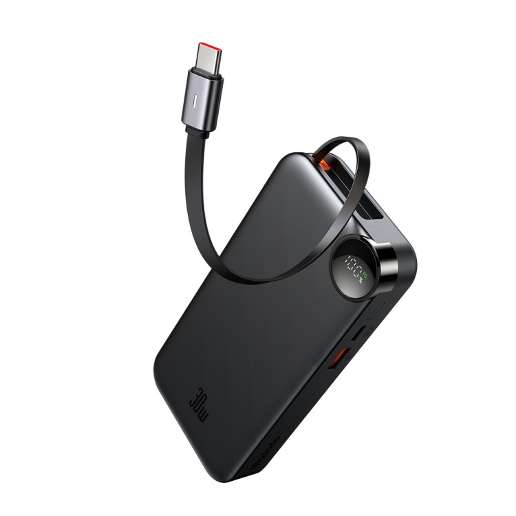 MCDODO FreeGo 10000mAh 30W Power Bank z wbudowanym chowanym kablem USB-C i wyświetlaczem LED