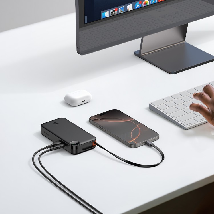 MCDODO FreeGo 10000mAh 30W Power Bank z wbudowanym chowanym kablem USB-C i wyświetlaczem LED